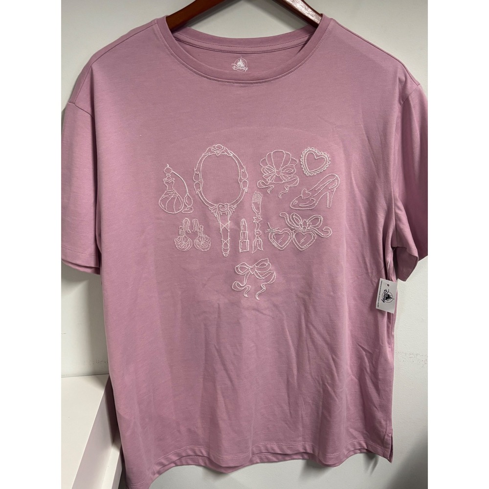 Disney Parks Princess Icons Embroidered Mauve Pink T-Shirt Small NWT